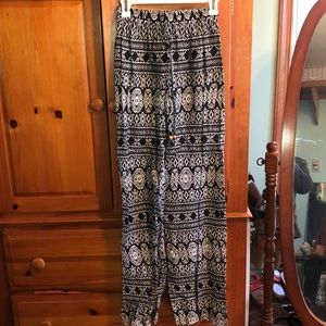 Boho Print Black White Casual Beach Pants
